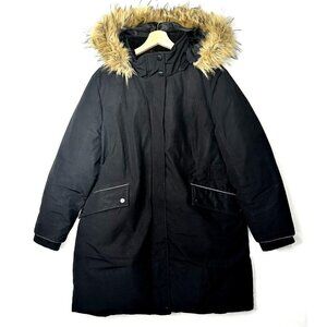 Vintage Sears Winter Parka Womens Size Petite XL Black Down Filled Faux Fur